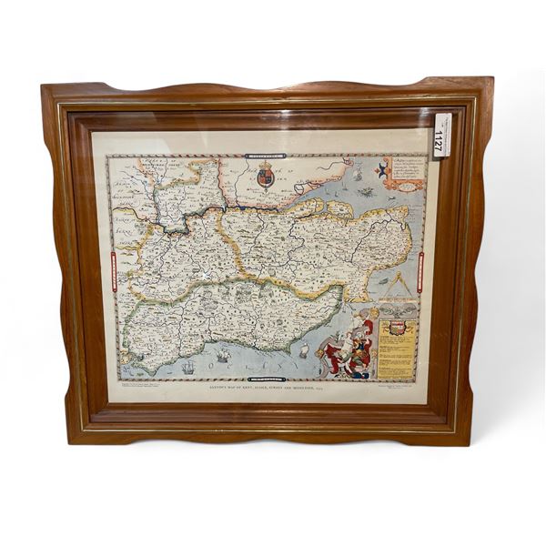 Framed 1975 Saxton's Map Of Kent, Sussex, Surrey, 