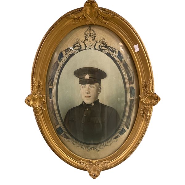 Vintage Canadian Military Portrait Print In Convex Glass Frame
