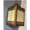 Image 2 : Vintage Brass Slag Glass Greek Key Hanging Light Fixture