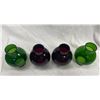 Image 2 : 4 Vintage Small Oil Lamp Chimneys: 2 Green 2 Red