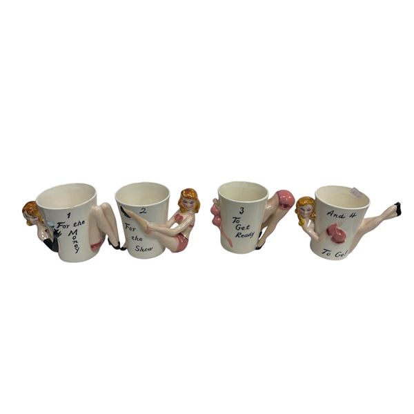 4 Art Deco "Party Girl" Mugs