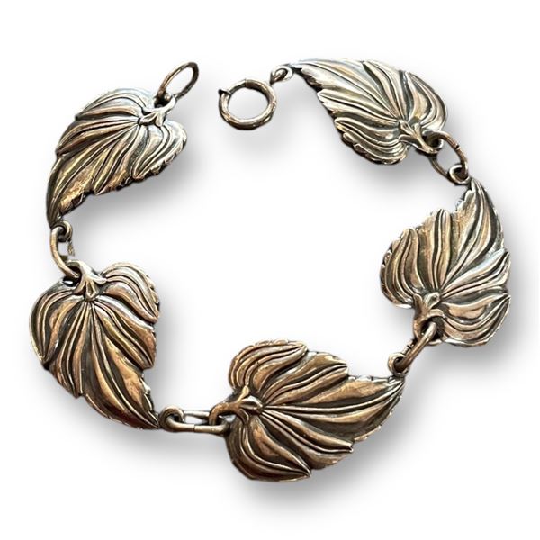 Vintage Dan Craft Sterling Stamped Leaf Bracelet