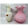 Image 1 : 2 Vintage Vases: Fenton Pink Satin Fluted & Murano Multi Coloured