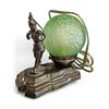 Image 1 : Vintage Cast Metal Native Indian Shooting Arrow Table Lamp + Uranium Glass Brain Globe