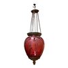 Image 1 : Vintage Floral Themed Cranberry Glass Hanging Oil Lamp Chandelier