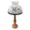 Image 1 : Vintage Hand Painted Floral Milk Glass Shade Wood Base Table Lamp