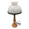 Image 2 : Vintage Hand Painted Floral Milk Glass Shade Wood Base Table Lamp