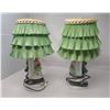 Image 2 : 2 Vintage Porcelain Figural People Table Lamps With Green Ruffled Shades Made In Occupied Japan