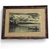 Image 1 : Vintage Framed Print Of A Native In Canoe Under A Crescent Moon