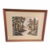 Image 1 : Framed Vintage Silk Screen Print Forrest And Canal Scene