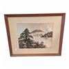 Image 1 : Framed Vintage Silk Screen Asian Print Mountain Scene
