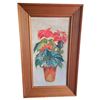 Image 1 : Vintage Framed Original Watercolor On Canvas Painting "Flower In A Pot"