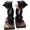 Image 1 : Pair Of Vintage Painted Terracotta Black Cat Bookends