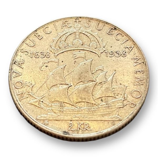 1638-1938 Sweden 2 Kronor Silver Coin