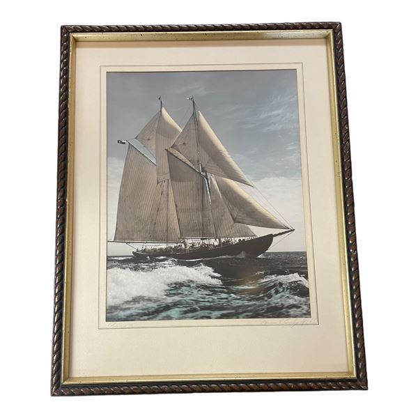 Vintage Framed Nova Scotia Bluenose II Signed By Maurice Crosby