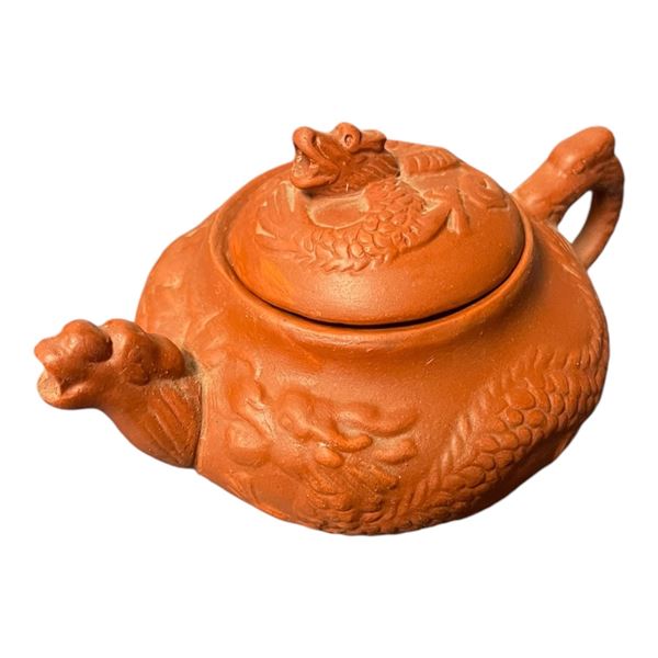 Vintage Miniature Asian Pottery Teapot With Dragon Motif