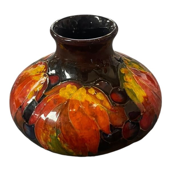Vintage Moorcroft Black Floral Pottery Vase