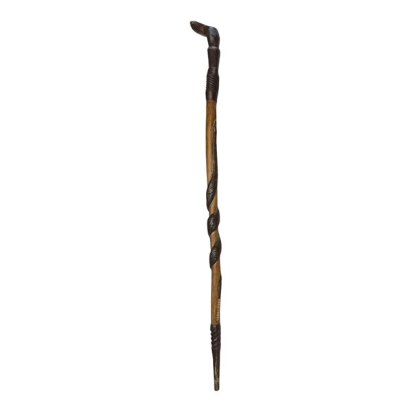 Vintage Hand Carved Wooden Cane With Snake Motif