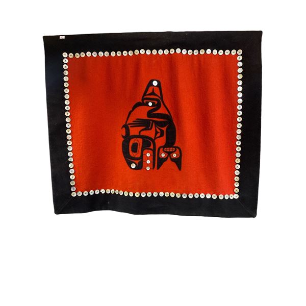 Vintage Westcoast Native Handmade Orca Button Blanket With Abalone Buttons