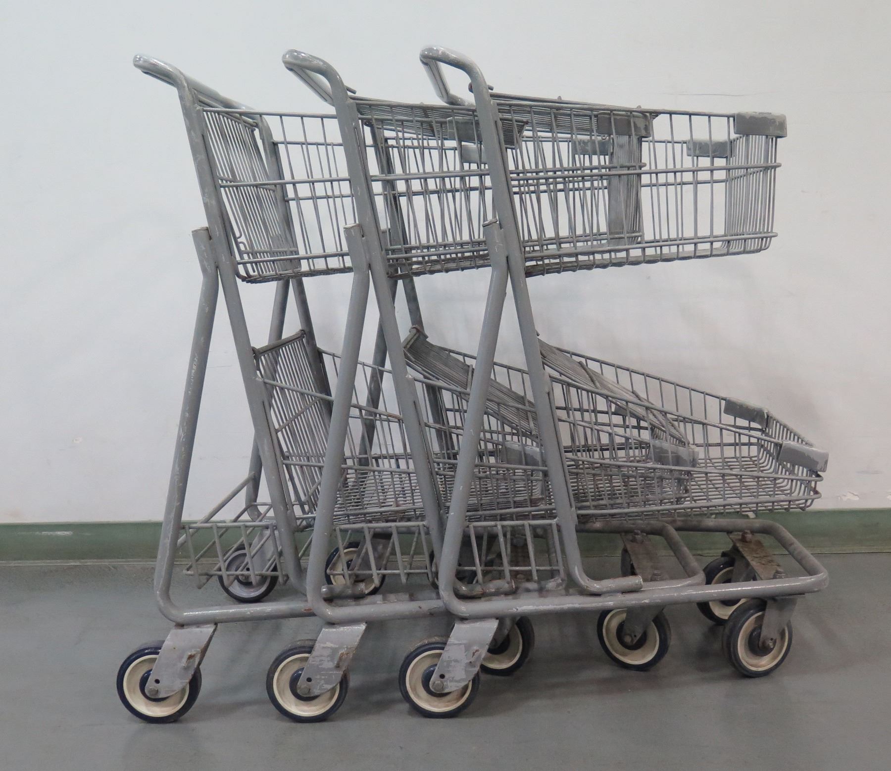 Qty 3 Cari-All Double Basket Express Shopping Carts