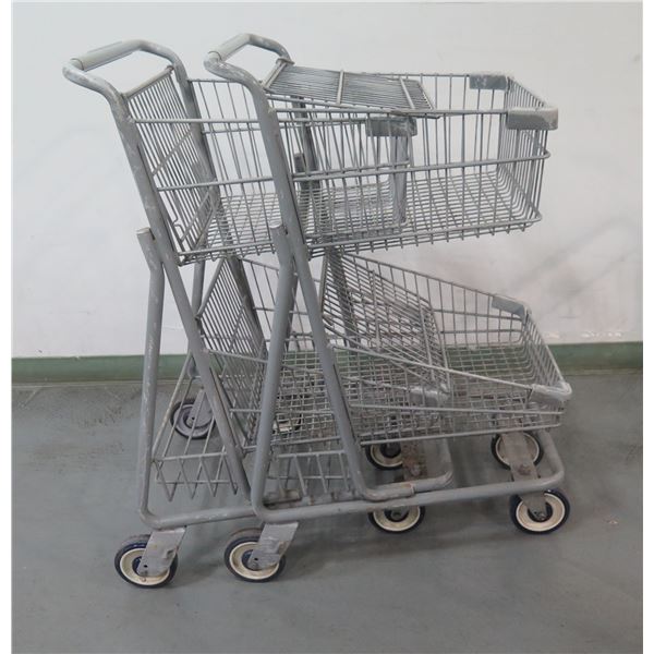 Qty 2 Cari-All Double Basket Express Shopping Carts