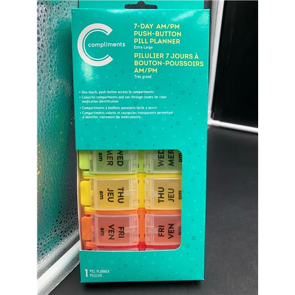 Compliments 7-Day AM/PM Push-button Pill Planner, Extra Large