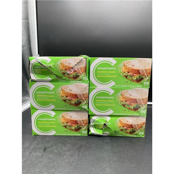 Compliments Sandwich Bags, Resealable (6 x 100ct)