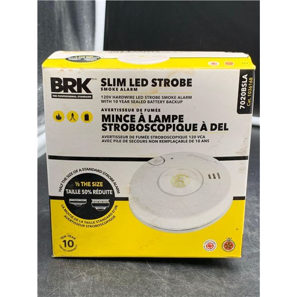 BRK Slim LED Strobe Smoke Alarm, 120v Hardwire LED Strobe Smoke Alarm with 10 year Sealed Battery Ba