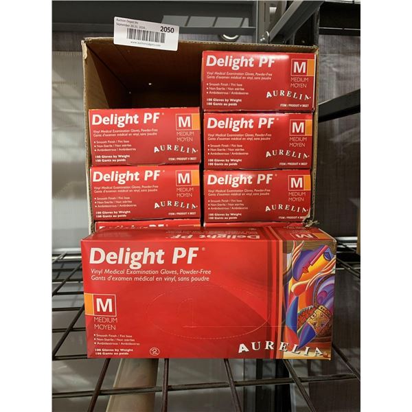 CASE LOT - Delight PF Vinyl Medical Examination Gloves - Medium - 10x100 count boxes