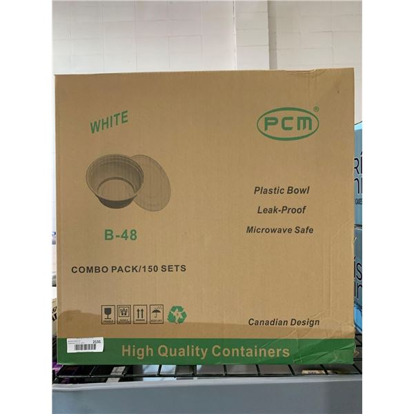 CASE LOT - PCM White Plastic Bowls & Lids - 150 Sets