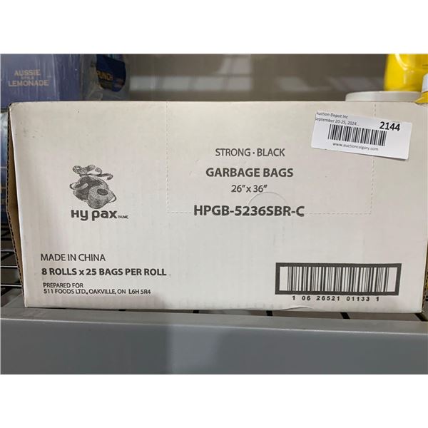 CASE LOT - Hy Pax Strong Black Garbage Bags 26x36" - 8 rolls of 25 bags