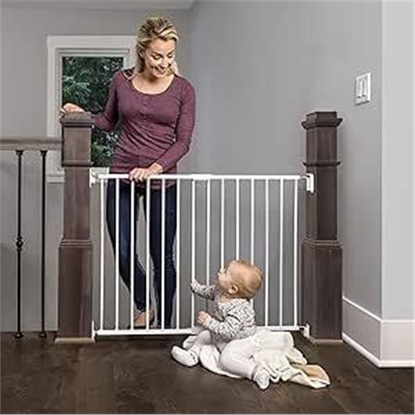 Regalo 2-in-1 Extra Wide Stairway and Hallway Walk Through Baby Safety Gate, Hardware Mounting, Whit