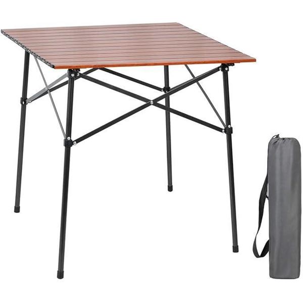 PORTAL Lightweight Aluminum Folding Square Table Roll Up Top 4 People Compact Table with Carry Bag f