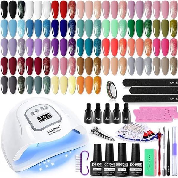 Gel Nail Polish Kit with UV Light JODSONE 32 Colors Soak Off Nail Polish Set Base Coat No Wipe & Mat