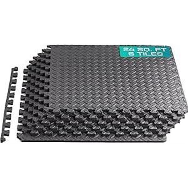 Yes4All EVA Interlocking Exercise Foam Floor Mats with Border - 24 SQ FT - for Gyms, Yoga, and Outdo