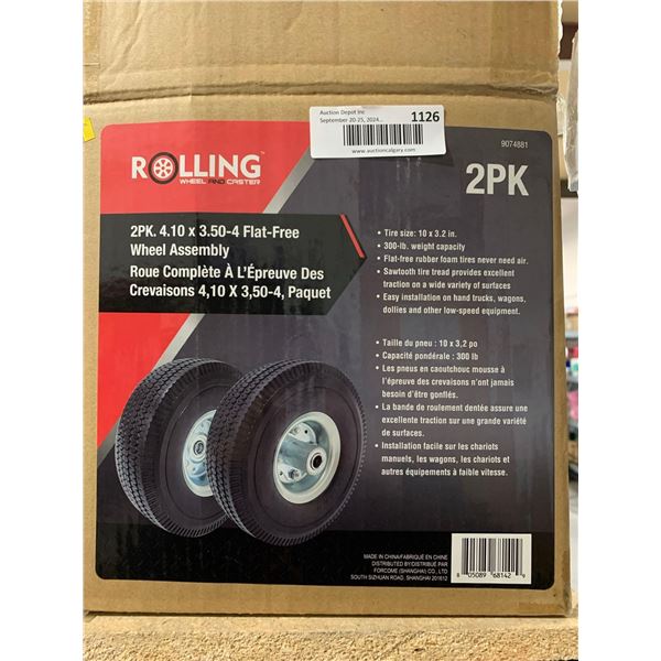 Rolling Wheel & Caster 2pk 4.10 x 3.50-4 Flat-Free Wheel Assembly