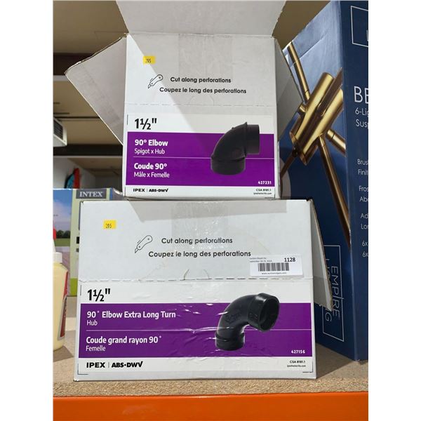 Lot of Ipex ABS-DWV 1 1/2" 90° Elbow Extra Long Turn Hub & 1 1/2" Elbow Spigot x Hub