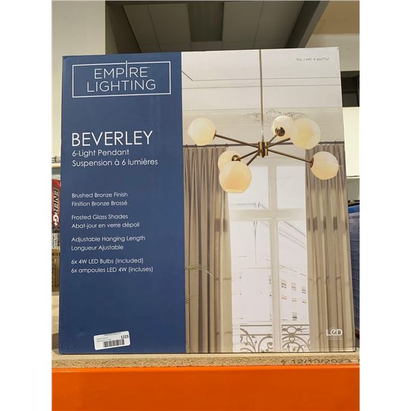 Empire Lighting Beverley 6 Light Pendant Brushed Bronze Finish Frosted Glass Shades