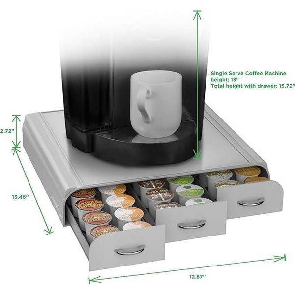 Mind Reader Single Serve Coffee Pod Organizer with 3 Drawers, 36 Pod Capacity, Countertop, 34.3L x 3