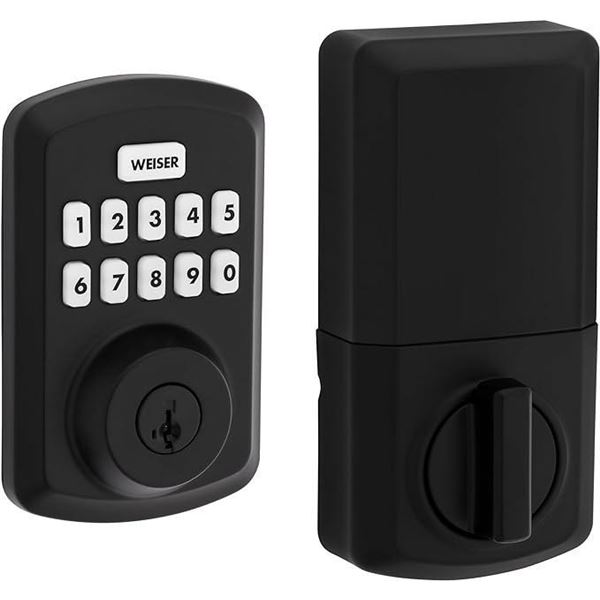 Weiser Powerbolt 3 Matte Black Keyless Entry Door Lock/Deadbolt Lock, 10-Button Keypad Door Lock wit