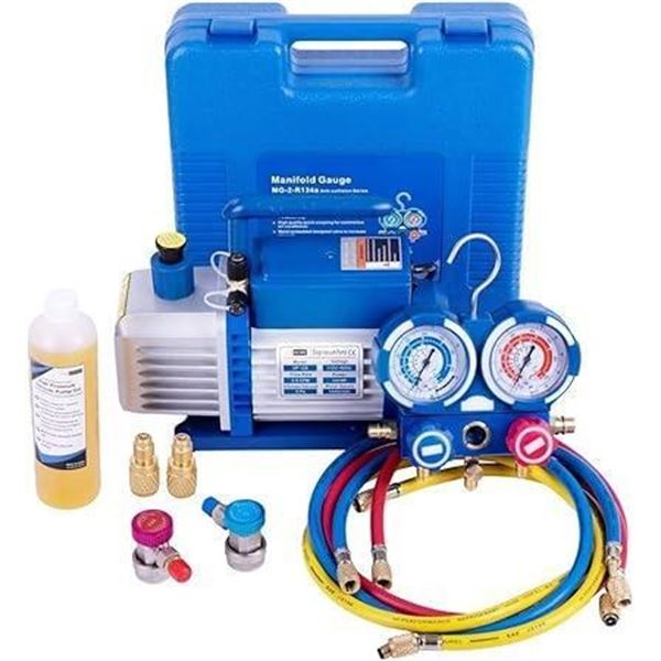 VIVOHOME 110V 1/4 HP 3.5 CFM Single Stage Rotary Vane Air Vacuum Pump and R134a AC Manifold Gauge Se