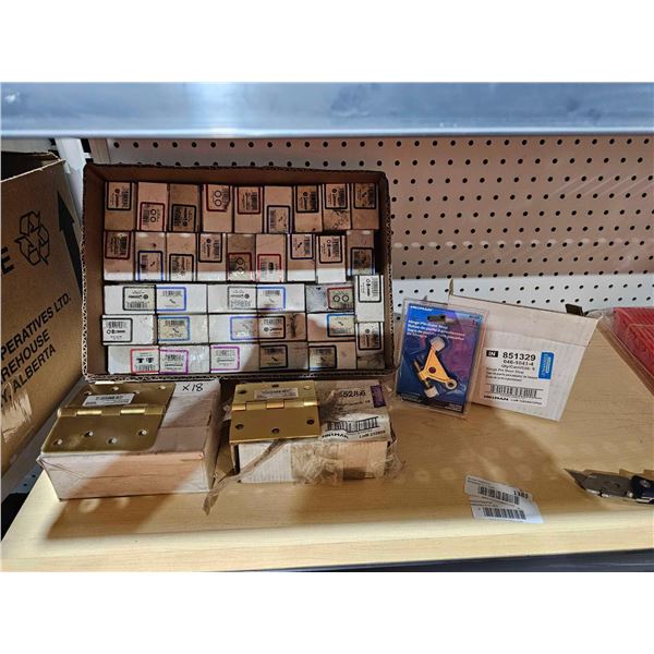 Lot of Assorted Shop SU0pplies, Hinges & Door Stops