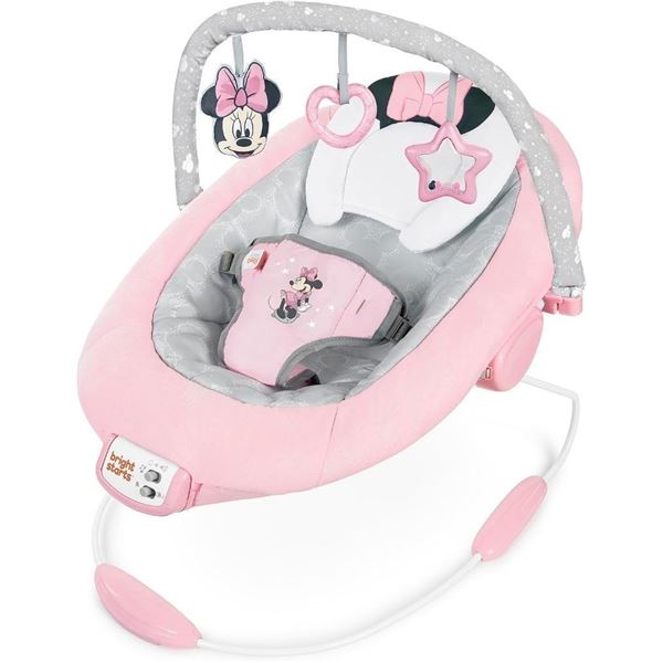 Bright Starts Disney Baby MINNIE MOUSE Comfy Baby Bouncer Soothing Vibrations Infant Seat - Music, R