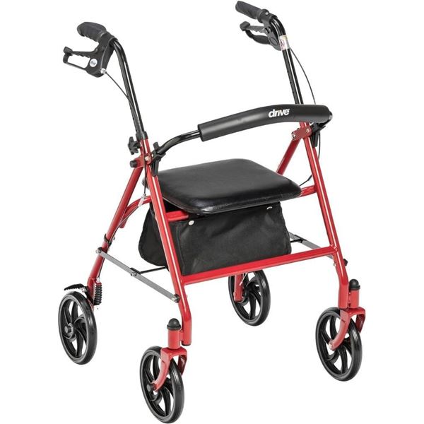 Drive Medical 10257RD-1 Four Wheel Rollator with Fold Up Removable Back Support, Red