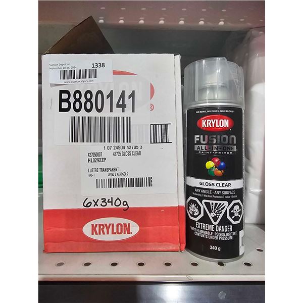 Krylon Fusion All-In-One Adhesive Spray Paint for Indoor/Outdoor Use, Gloss Clear - 6x 340g