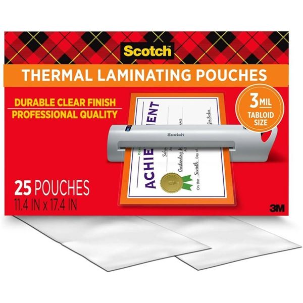 Scotch Thermal Laminating Pouches, 11.45 x 17.48-Inches, 25-Pouches (TP3856-25)