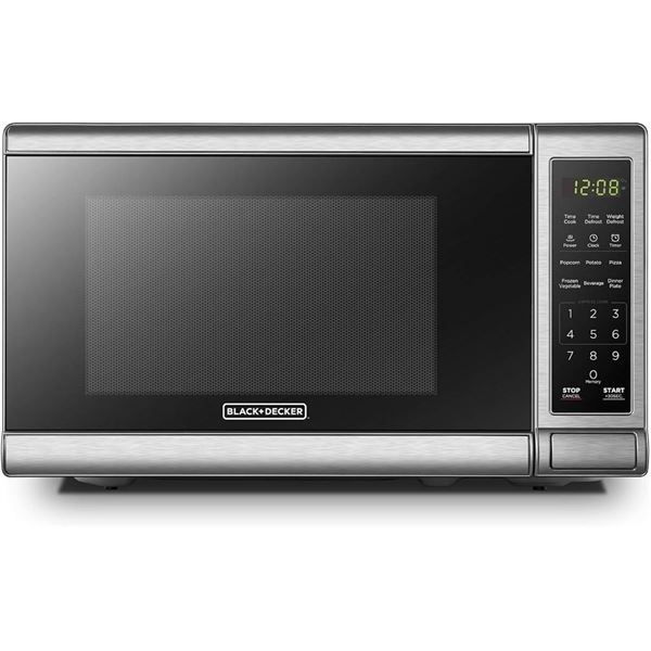 BLACK+DECKER EM720CB7 Digital Microwave Oven with Turntable Push-Button Door, Child Safety Lock, 700