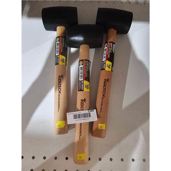 Lot of 3 tool Tech 16 Oz Rubber Mallets