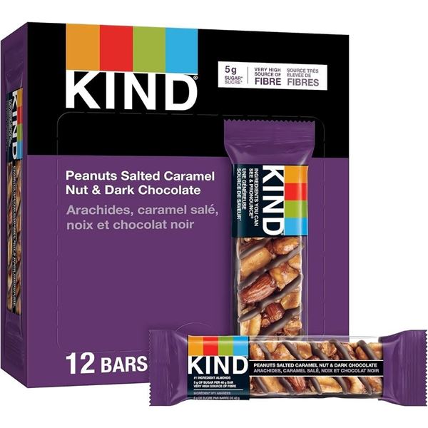 KIND Bars, Peanuts Salted Caramel Nut & Dark Chocolate, Gluten Free, Low Sugar, 40 Grams, 3x12 Count