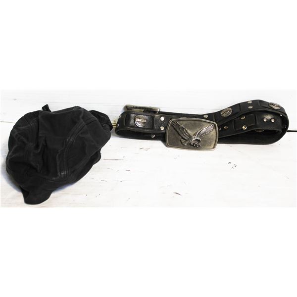 GENUINE LEATHER SKULLCAP, HD BELT, SCREAMING EAGLE